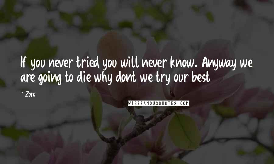 Zoro Quotes: If you never tried you will never know. Anyway we are going to die why dont we try our best