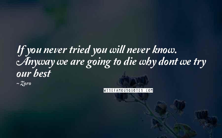 Zoro Quotes: If you never tried you will never know. Anyway we are going to die why dont we try our best