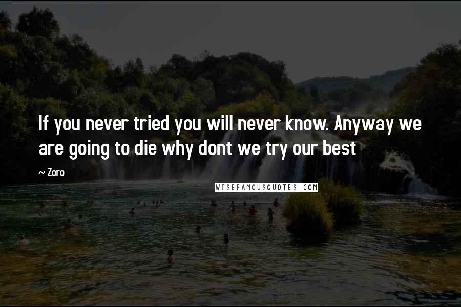 Zoro Quotes: If you never tried you will never know. Anyway we are going to die why dont we try our best