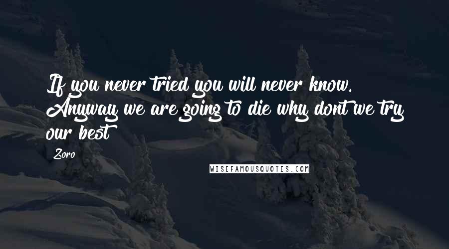 Zoro Quotes: If you never tried you will never know. Anyway we are going to die why dont we try our best