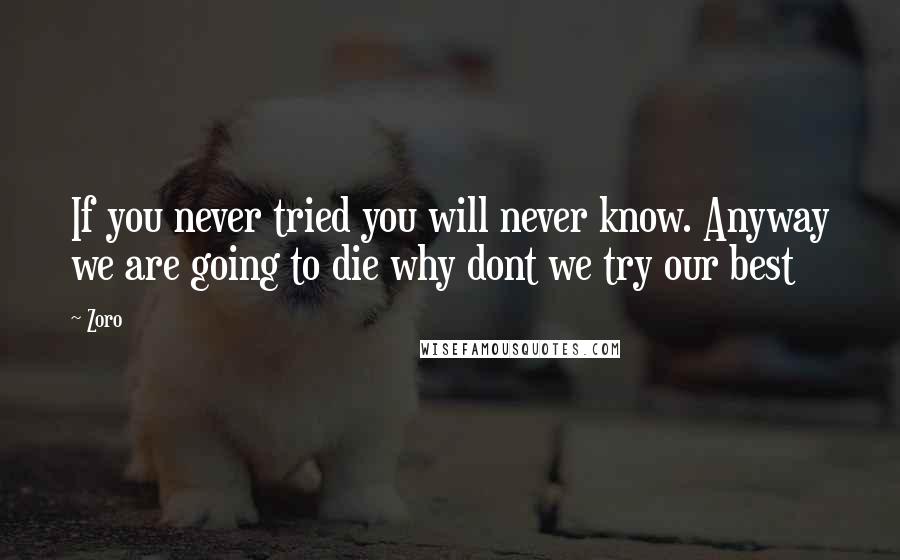 Zoro Quotes: If you never tried you will never know. Anyway we are going to die why dont we try our best