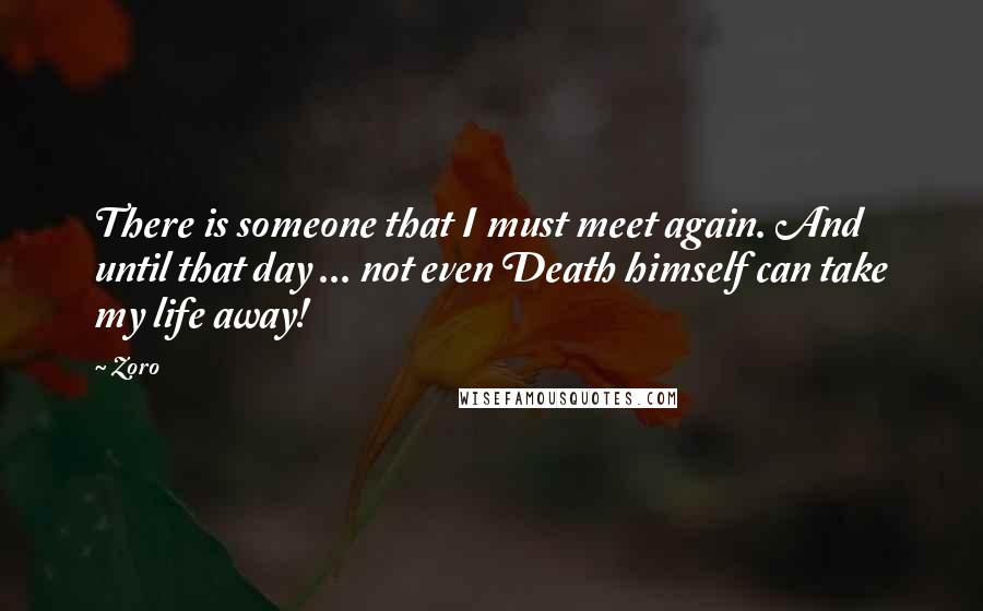 Zoro Quotes: There is someone that I must meet again. And until that day ... not even Death himself can take my life away!