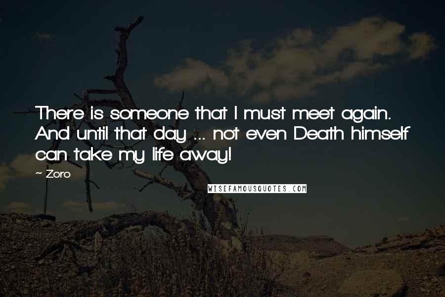 Zoro Quotes: There is someone that I must meet again. And until that day ... not even Death himself can take my life away!