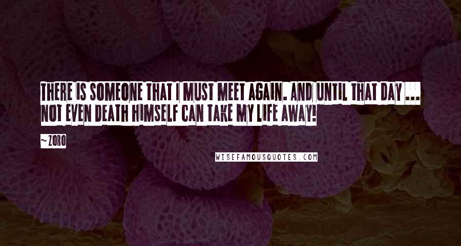 Zoro Quotes: There is someone that I must meet again. And until that day ... not even Death himself can take my life away!