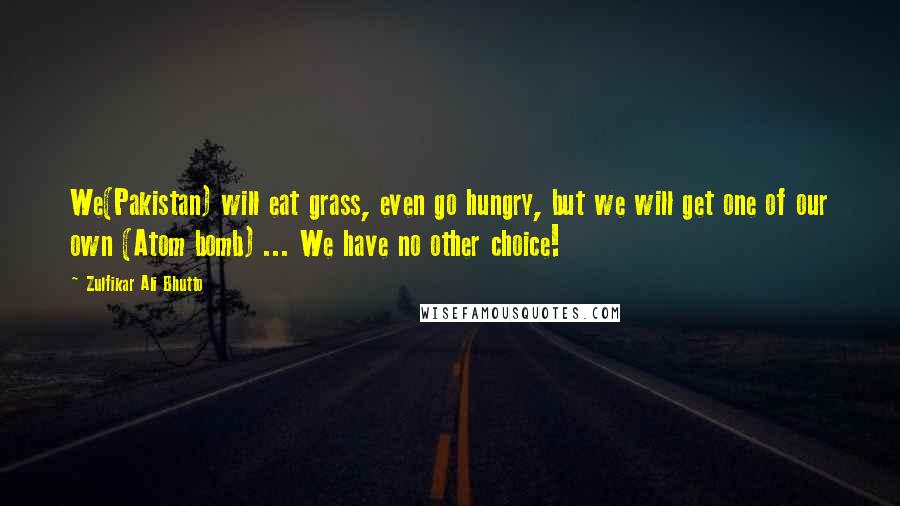 Zulfikar Ali Bhutto Quotes: We(Pakistan) will eat grass, even go hungry, but we will get one of our own (Atom bomb) ... We have no other choice!