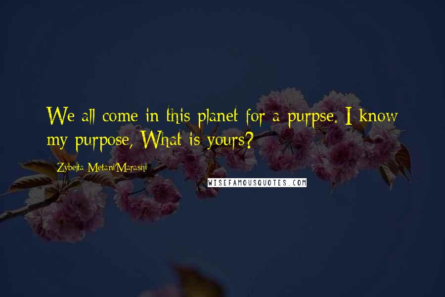 Zybejta Metani'Marashi Quotes: We all come in this planet for a purpse. I know my purpose, What is yours?