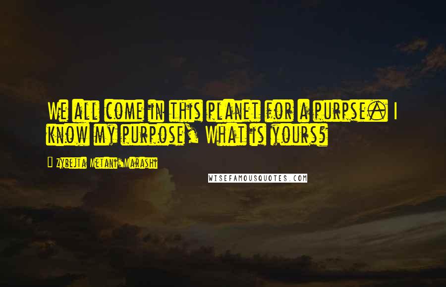 Zybejta Metani'Marashi Quotes: We all come in this planet for a purpse. I know my purpose, What is yours?