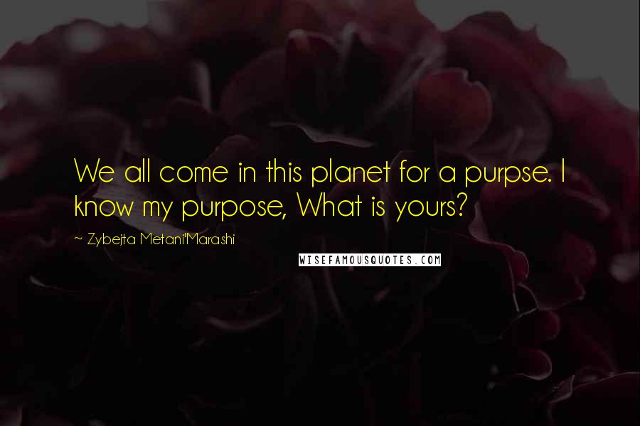 Zybejta Metani'Marashi Quotes: We all come in this planet for a purpse. I know my purpose, What is yours?