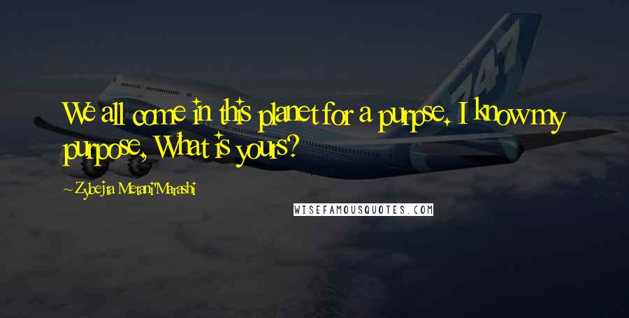 Zybejta Metani'Marashi Quotes: We all come in this planet for a purpse. I know my purpose, What is yours?